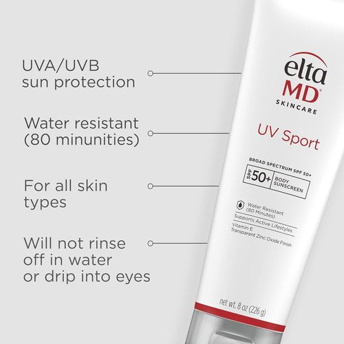 EltaMD UV Sport Sunscreen Lotion SPF 50 - Water & Sweat Resistant Zinc Oxide Formula for Face & Body
