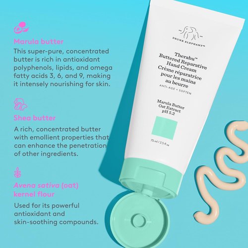 Drunk Elephant Therabu Buttered Hand Cream - Reparative Moisturizer - 75 ml/2.5 fl oz | Clean, Cruelty-Free Skincare
