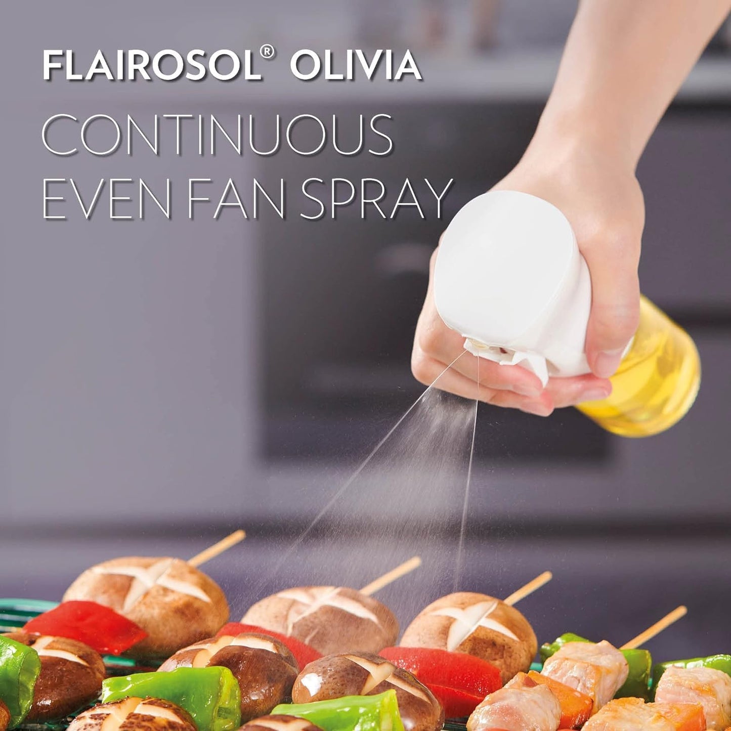 FLAIROSOL Olivia Signature Oil Sprayer - Advanced Fine Mist Cooking Spray Bottle, 130ml | Refillable Glass for Air Fryer & BBQ (Golden Leaves)