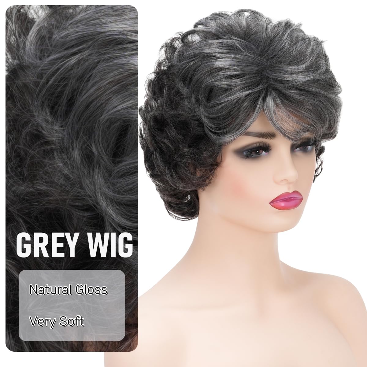 Sabosi Short Gray Wigs for Black Women Synthetic Natural Wavy Costume Cosplay Party Wig