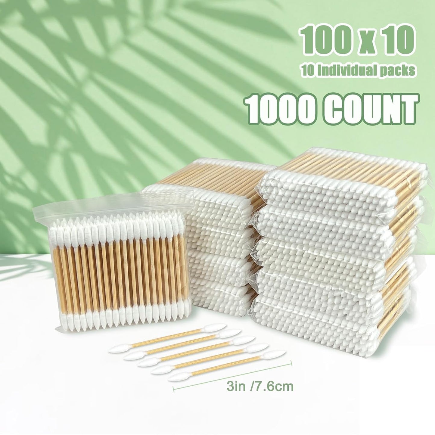 Skiennix Pointed Tip Cotton Swabs - 1000 Count Double-Ended Buds for Makeup & Personal Care - Soft, Hypoallergenic Bamboo Sticks