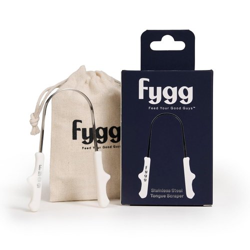 Fygg Stainless Steel Tongue Scraper - Gentle Oral Care Tool with Cotton Storage Bag for All Ages