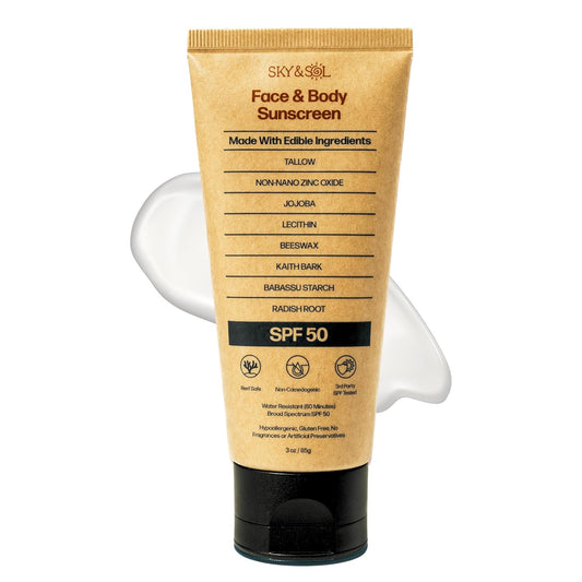 Sky and Sol Mineral Sunscreen SPF 50 - Non-Greasy Formula with Grass-Fed Tallow & Zinc Oxide | 3 oz (85 g)