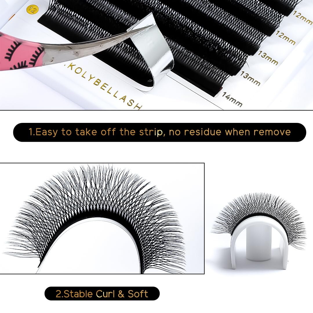 Kolybel W Eyelash Extension 4D Volume Premade Fan Lashes 0.07 C Curl 8-15mm Faux Mink Matte Black Double Tips W Shaped Tips Soft Lightweight Lashes Supplies(4D Double,0.07-C-8-15mm)