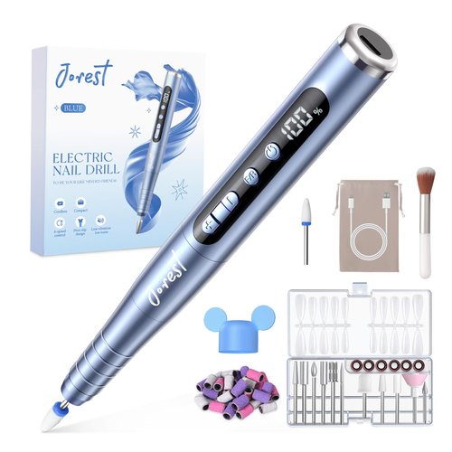 JOREST Electric Nail Drill Kit, 13 in 1 Rechargeable Nail File, 6-Speed Beginners Set, for Acrylic Gel Nails, Manicure & Pedicure Tool with Nail Drill Bits and Sanding Bands,Gifts for Women, Blue