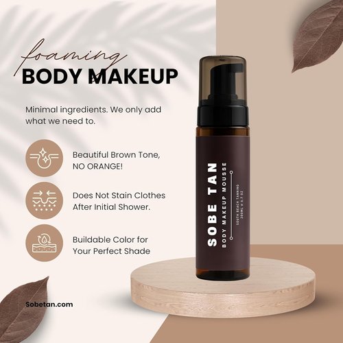 Brown Self Tanner Mousse - Instant Natural Glow, 14% DHA, Streak-Free & Fast Drying Foam for All Skin Tones