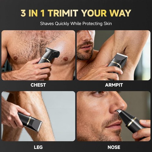 Beard Trimmer - IPX7 Waterproof Electric Razor for Men | Versatile Grooming Kit for Body, Nose, and Ear Hair (Black)