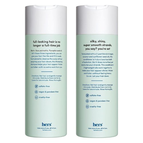 Hers Triple Threat Shampoo & Conditioner Set - Biotin & Pumpkin Seed Oil Formula - Thickens & Hydrates - Color-Safe, Vegan - 6.4 Fl Oz, 2 Count