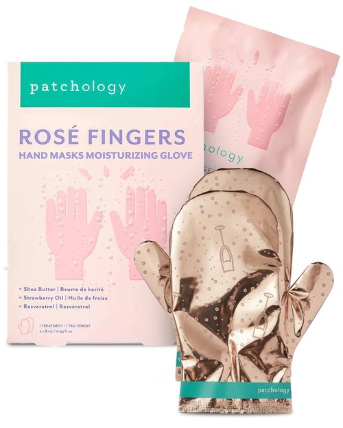Patchology Rosé Fingers Hand Mask - Strawberry-Scented Moisturizing Gloves with Shea Butter for Soft Skin | 1 Pair