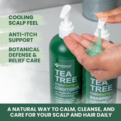 KESMEDIK Tea Tree Oil Shampoo & Conditioner Set - Itchy Scalp Relief & Dandruff Control | 16 fl oz Each