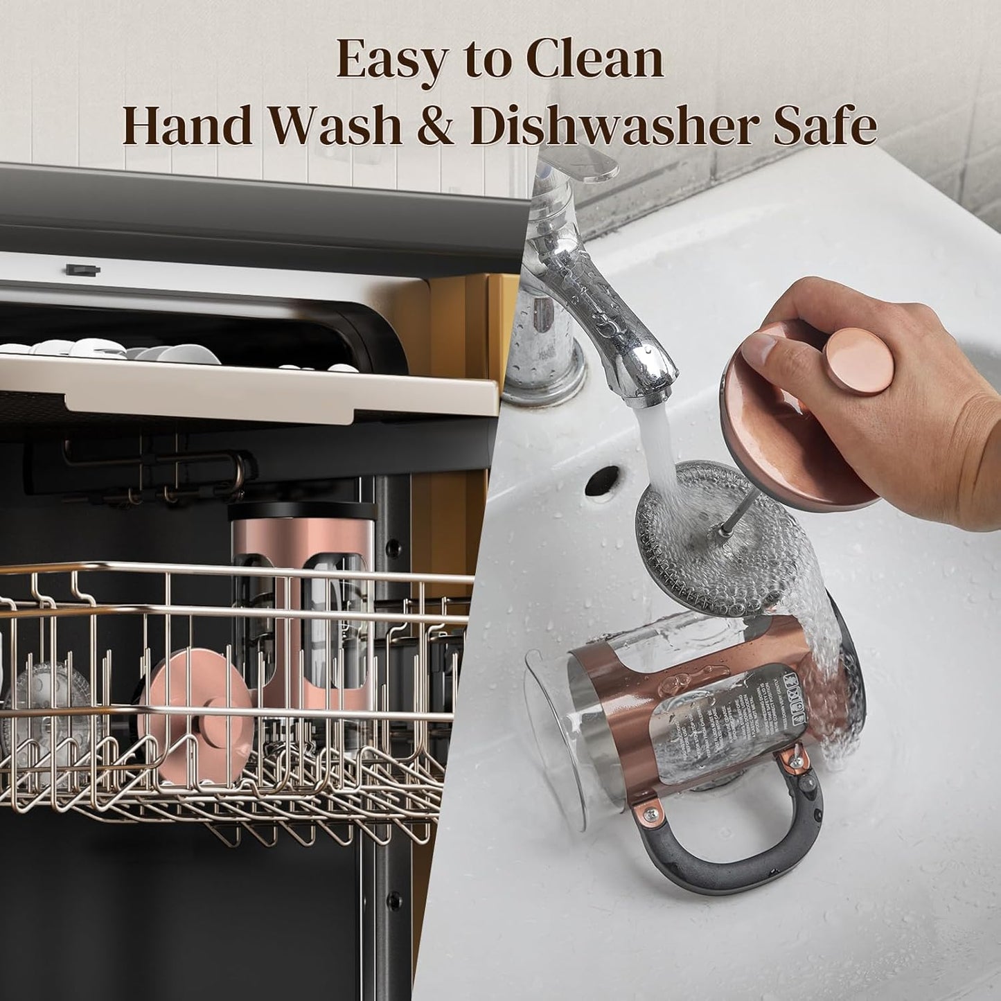 Veken French Press Coffee Maker 21oz 0.6 L, Single Serve Small Pot, Heat Resistant Thickened Borosilicate Glass, Stainless Steel Brewer, Cold Brew Cafetera Teapot for Kitchen Travel Camping, Copper