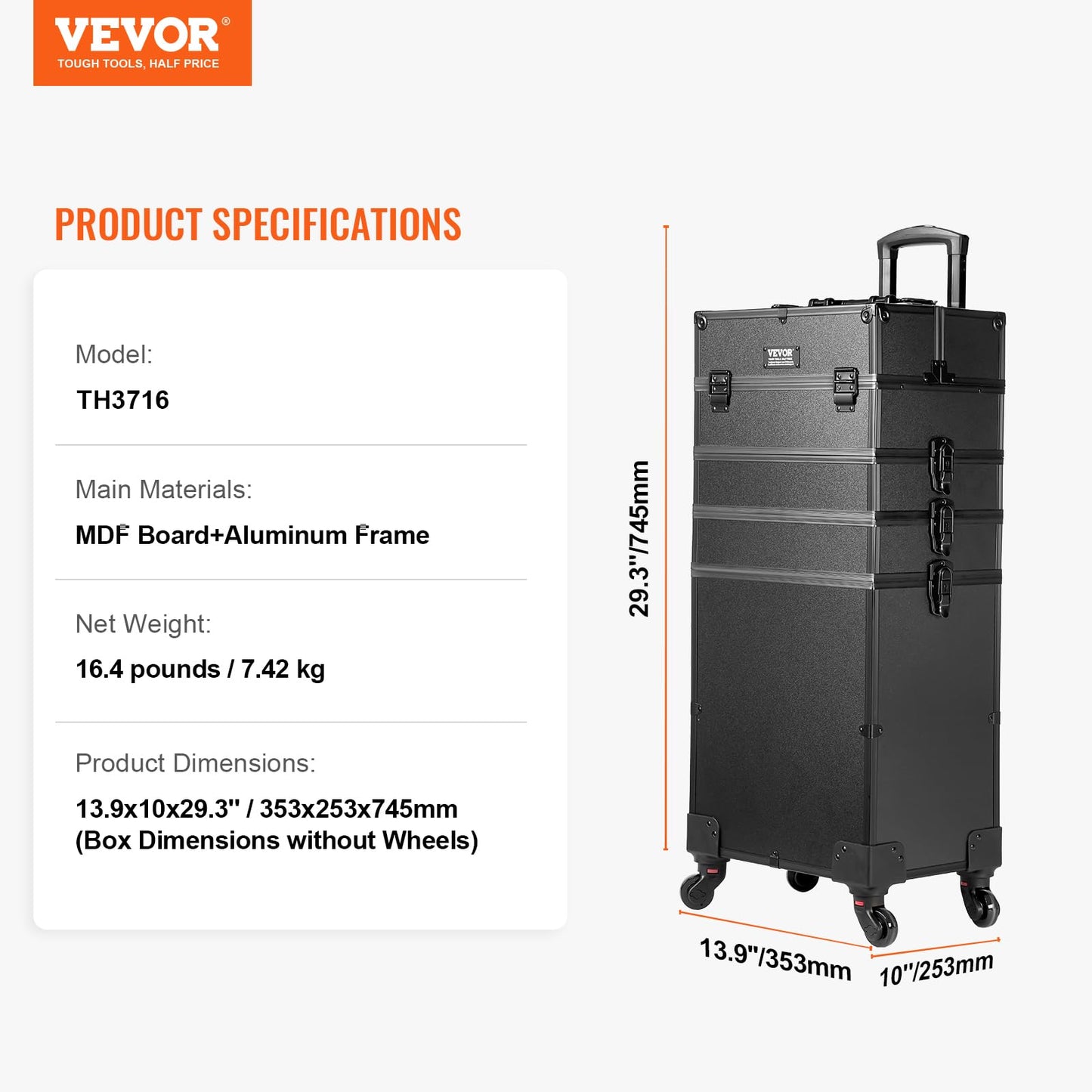 VEVOR 5 in 1 Profession Makeup Train Case Cosmetic Case 5-in-1