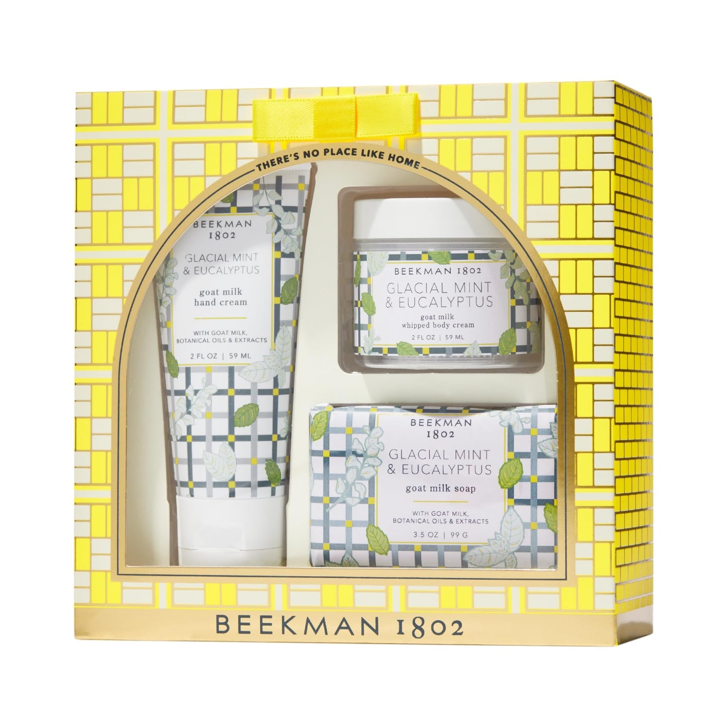Beekman 1802 At-Home Spa Day Glacial Mint & Eucalyptus Gift Set - Set of 3 - Scented - Cleanses, Moisturizes & Hydrates - With Lactic Acid & Shea Butter - Good for Sensitive Skin - Cruelty Free
