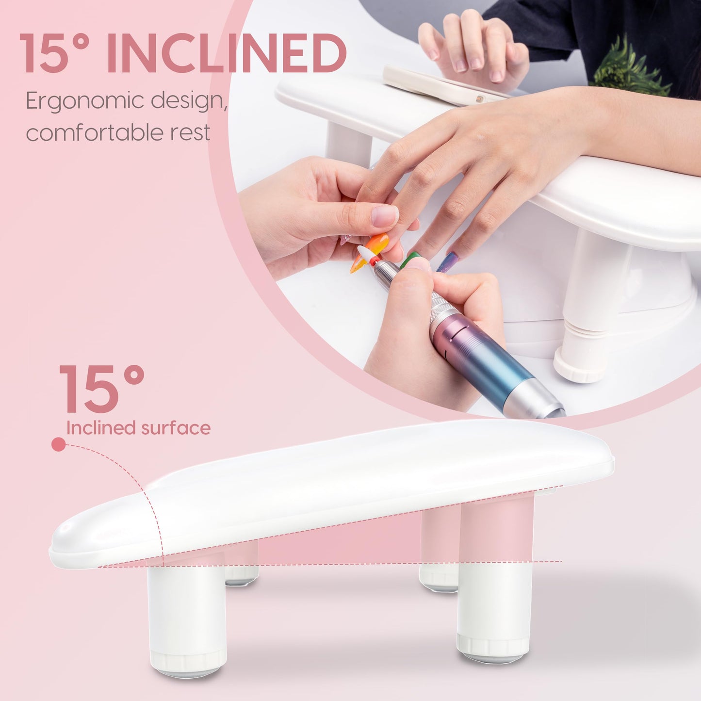 Delanie U2 Height Adjustable Nail Arm Rest, Acetone Resistant PU Leather U-Shaped Nail Hand Rest for Nail Tech Manicure Salon Use, White