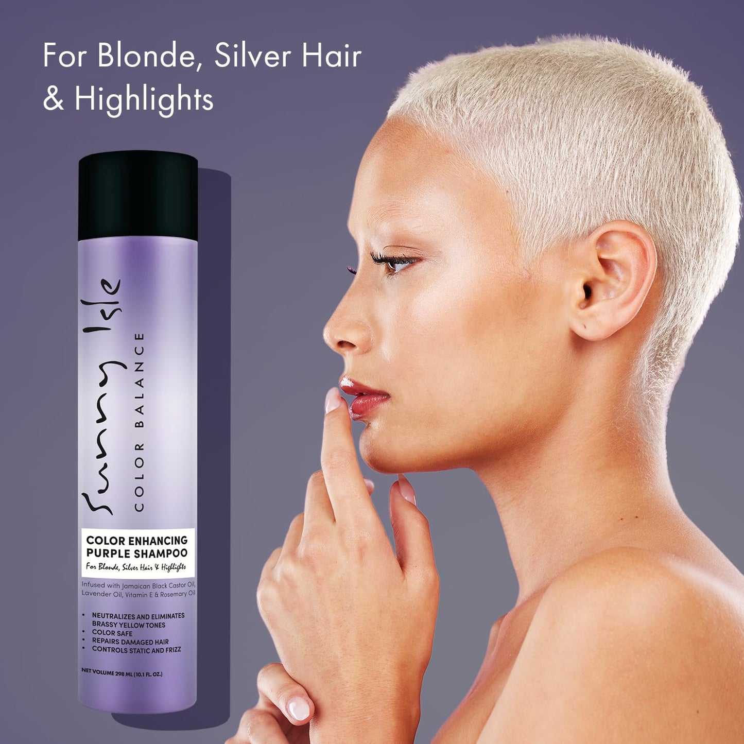 Sunny Isle Color Enhancing Purple Shampoo - Neutralizes Brassy Tones, Unscented | 10.1 Fl Oz