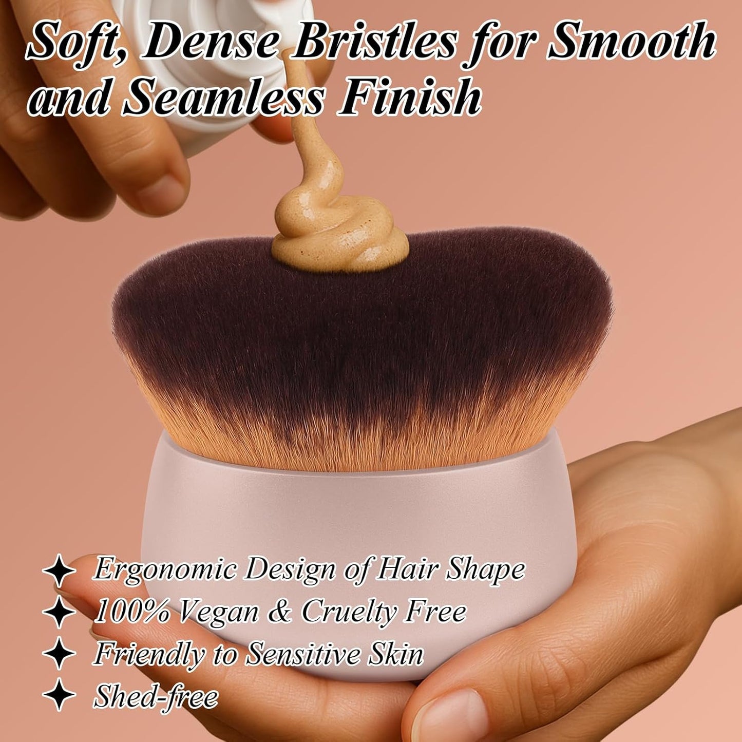 Skiennix 75MM Extra Large Self Tanner Kabuki Brush - Ultra Soft Vegan Bristles for Flawless Body Makeup | Khaki, Wet & Dry