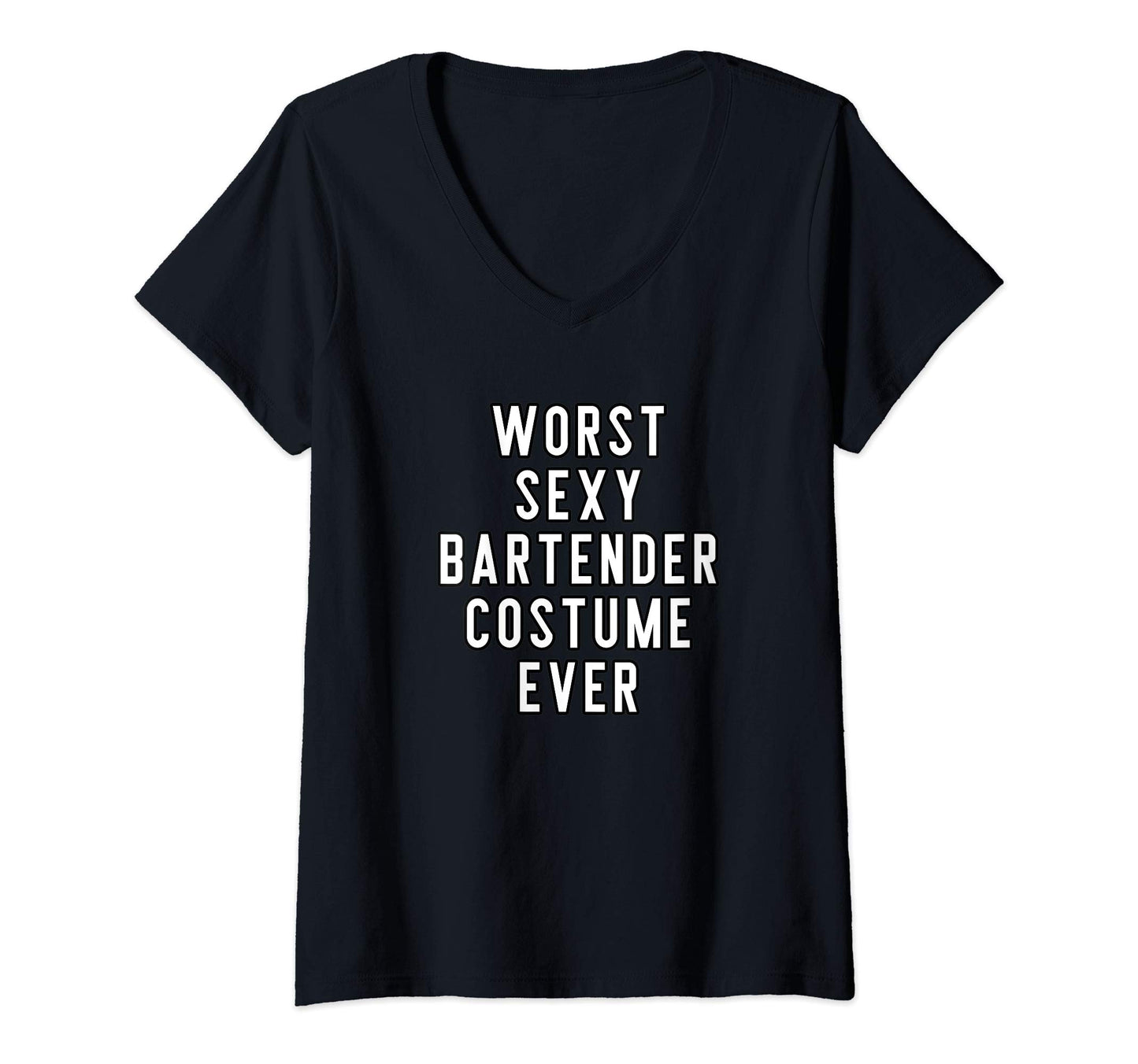 Womens Couples Halloween Shirts Worst Sexy Bartender Costume Ever V-Neck T-Shirt