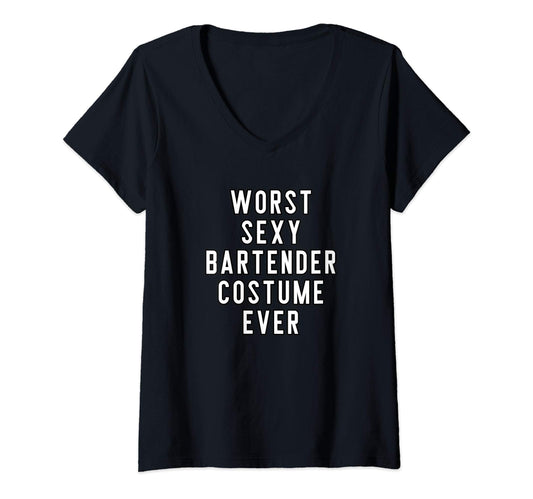 Womens Couples Halloween Shirts Worst Sexy Bartender Costume Ever V-Neck T-Shirt