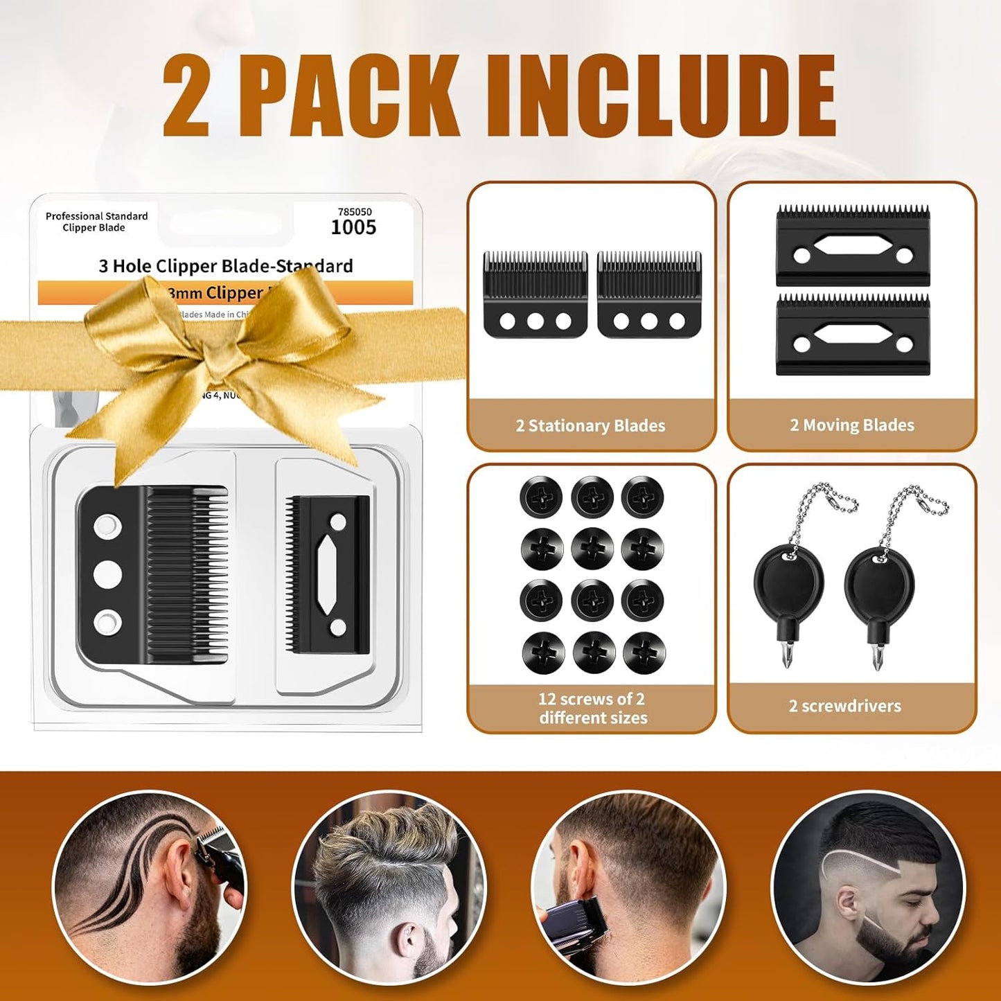 Wahl Professional 3-Hole Blade - Compatible with Designer & Senior Clippers | 1mm-3mm Cut Length (Black, 2 Packs)