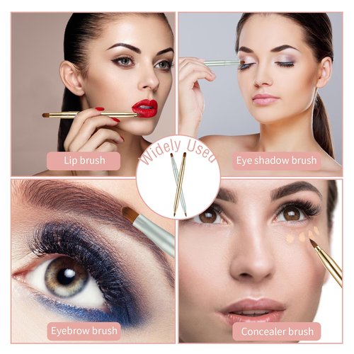 2 Pack Lip Brush for Lipstick Retractable with Cap, Double-Ended Lip Makeup Brushes Retractable Lip Gloss Lipstick Brush Applicator Travel Gold Green