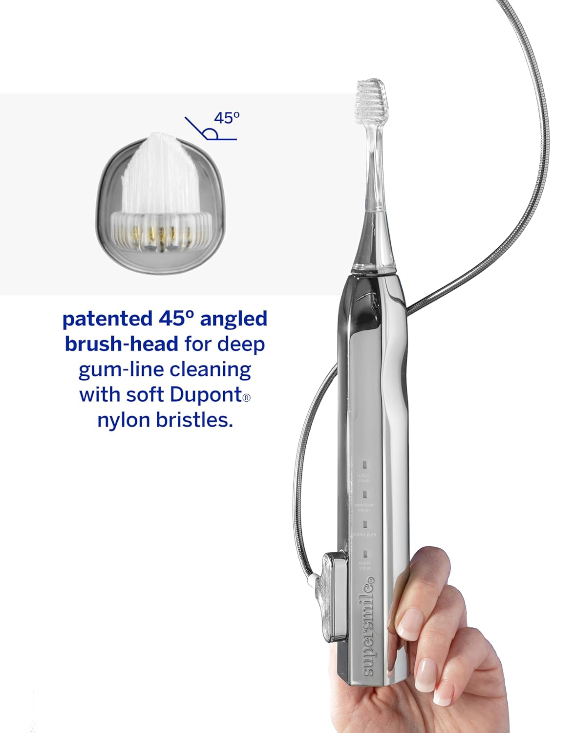 Supersmile Zina45™ Sonic Pulse Toothbrush - Angled Polishing Head for Advanced Cleaning | Whiter Teeth & Healthier Gums