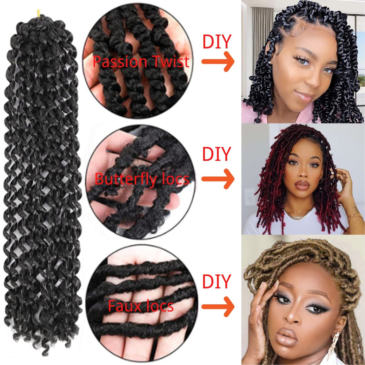 Passion Twist Hair 12 Inch Water Wave Crochet Hair for Black Women Passion Twist Crochet Hair for Butterfly Locs 2 Pack Curly Crochet Passion Twist Braiding Hair Extensions Burgundy