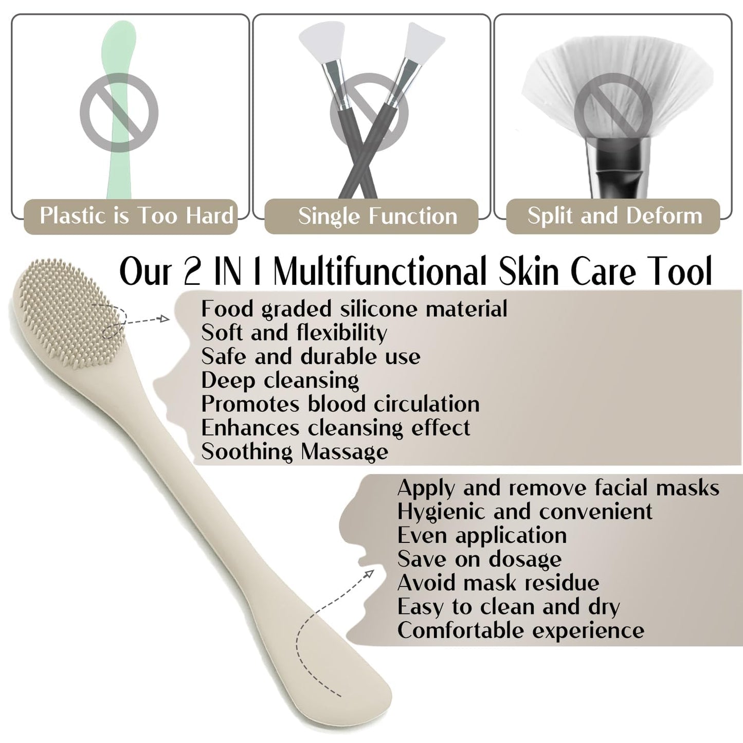 Face Mask Brush Applicator, Mask Brushes For Facials Cleansing & Exfoliating, Facial Clay Mask Applicator Tool Silicone Mask Spatula Cream Skincare For Apply Cream, Lotion, Mud, Clay (Black+Starlight)