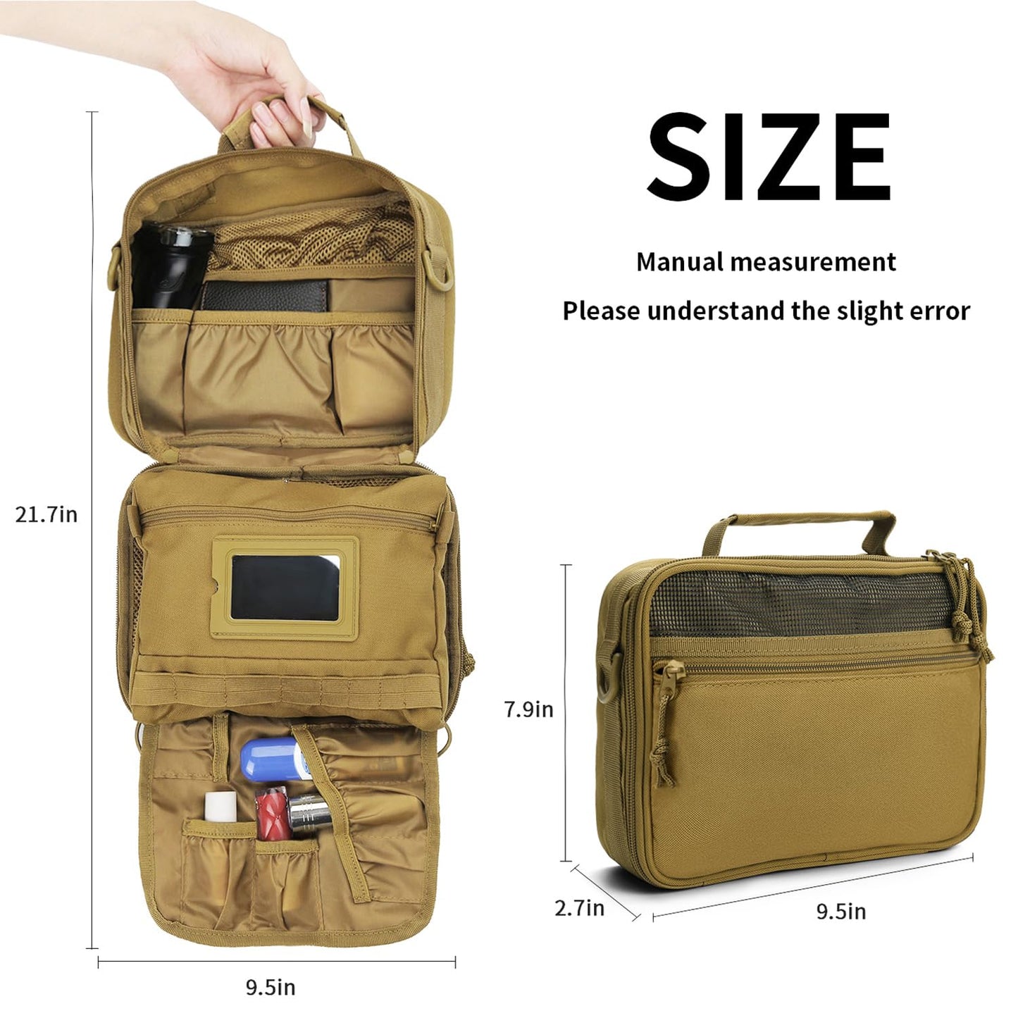 SMONT Toiletry Bag for Men Travel, Hanging Dopp Kit Shaving Hygiene Bag for Traveling Bathroom Khaki