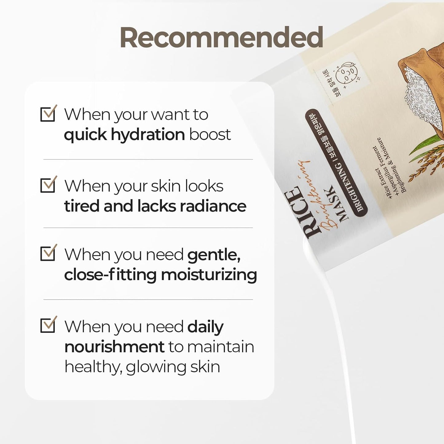 SKINFOOD Rice Daily Sheet Mask - Hydrating Vegan Face Mask with Rich Rice Essence | 10 Pack for Smooth, Radiant Skin
