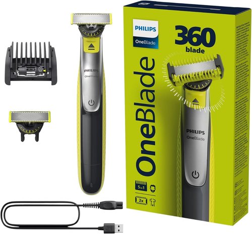 PHILIPS OneBlade 360 Hybrid Electric Shaver - 5-in-1 Beard Trimmer & Stubble Comb | QP2730/20