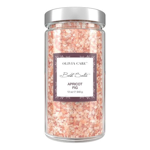 Olivia Care Pink Himalayan Bath Salts - Relieve & Relax Muscles, Exfoliate & Rejuvenate Skin | Natural Ingredients, Fresh Apricot Fig Fragrance - 12 OZ
