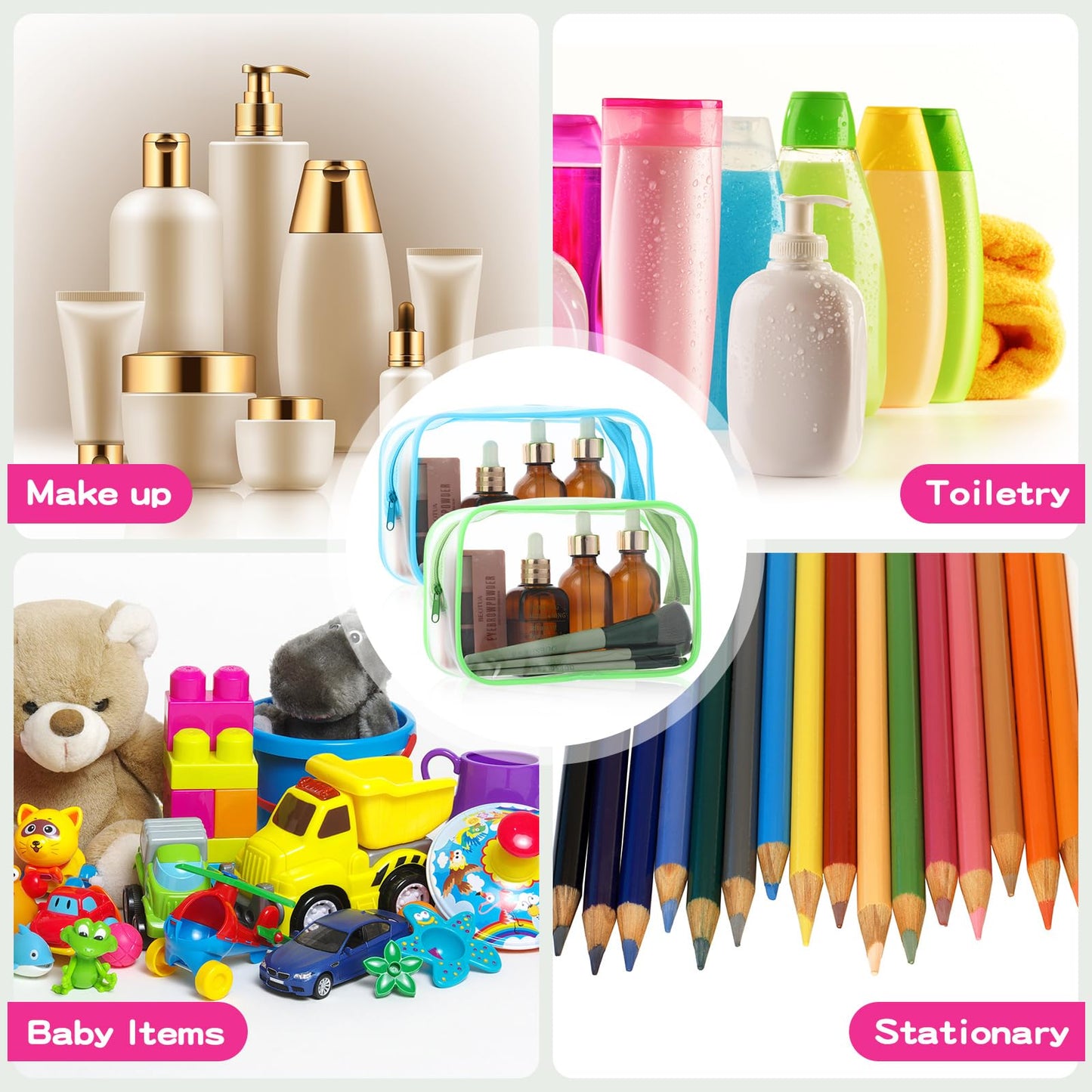 Weewooday 12 Pieces Clear Cosmetics Bag PVC Zippered Clear Toiletry Carry Pouch Cosmetic Makeup Bag Waterproof Makeup Vinyl Plastic Organizer Case for Vacation Bathroom(Bright Color,Medium)