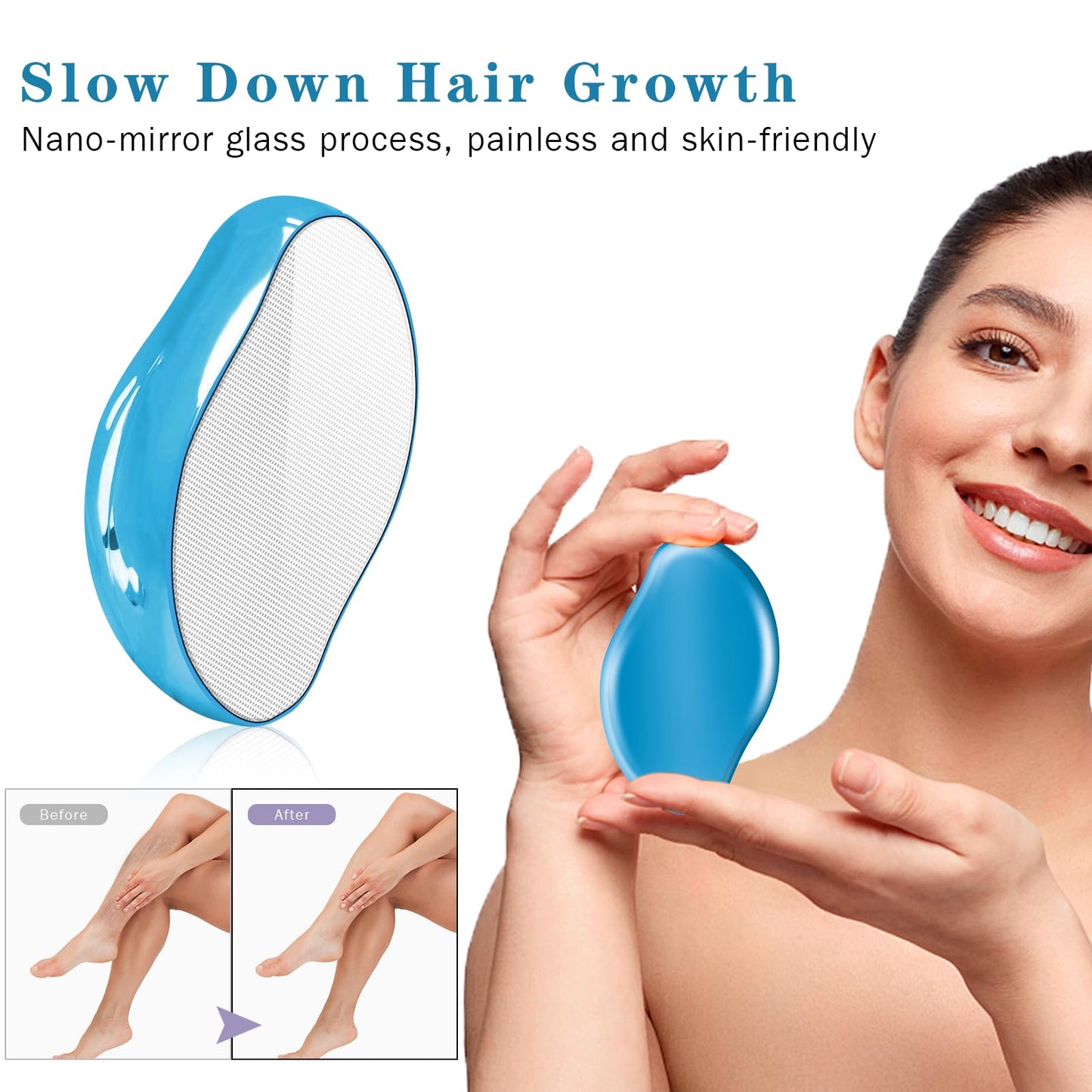 Crystal Hair Eraser for Women and Men, Reusable Crystal Hair Remover Magic Painless Exfoliation Hair Removal Tool, Magic Hair Eraser Device for Back Arms Legs (Sky Blue)
