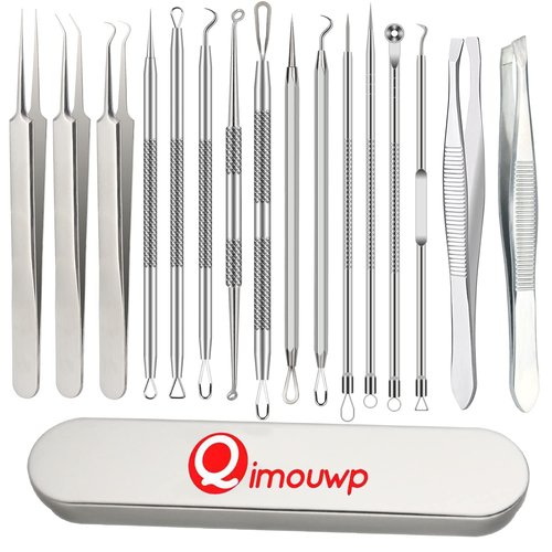 16 Pcs Pimple Popper Kit - Blackhead Remover & Acne Extractor Tool - Professional Stainless Steel Tweezers for Eyebrows, Pimples & Blemishes - Tools for Beauty Salons