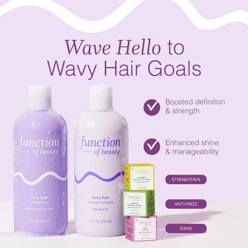Function of Beauty Wavy Hair Set - Shampoo, Conditioner & Booster for Shine, Strength & Anti-Frizz