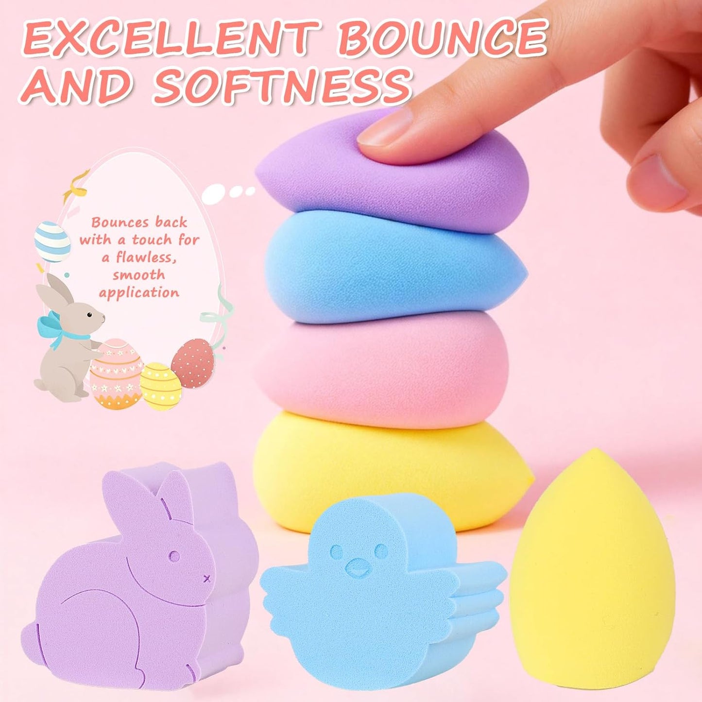Skiennix Easter Makeup Sponge Set - 12 Pcs Bunny & Chick Blenders | Soft, Latex-Free Beauty Sponges for Foundation & Powder