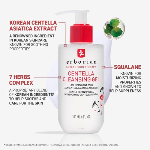 Erborian Centella Cleansing Gel - Soothing Face Wash for Clear Pores & Hydrated Skin | Korean Skincare