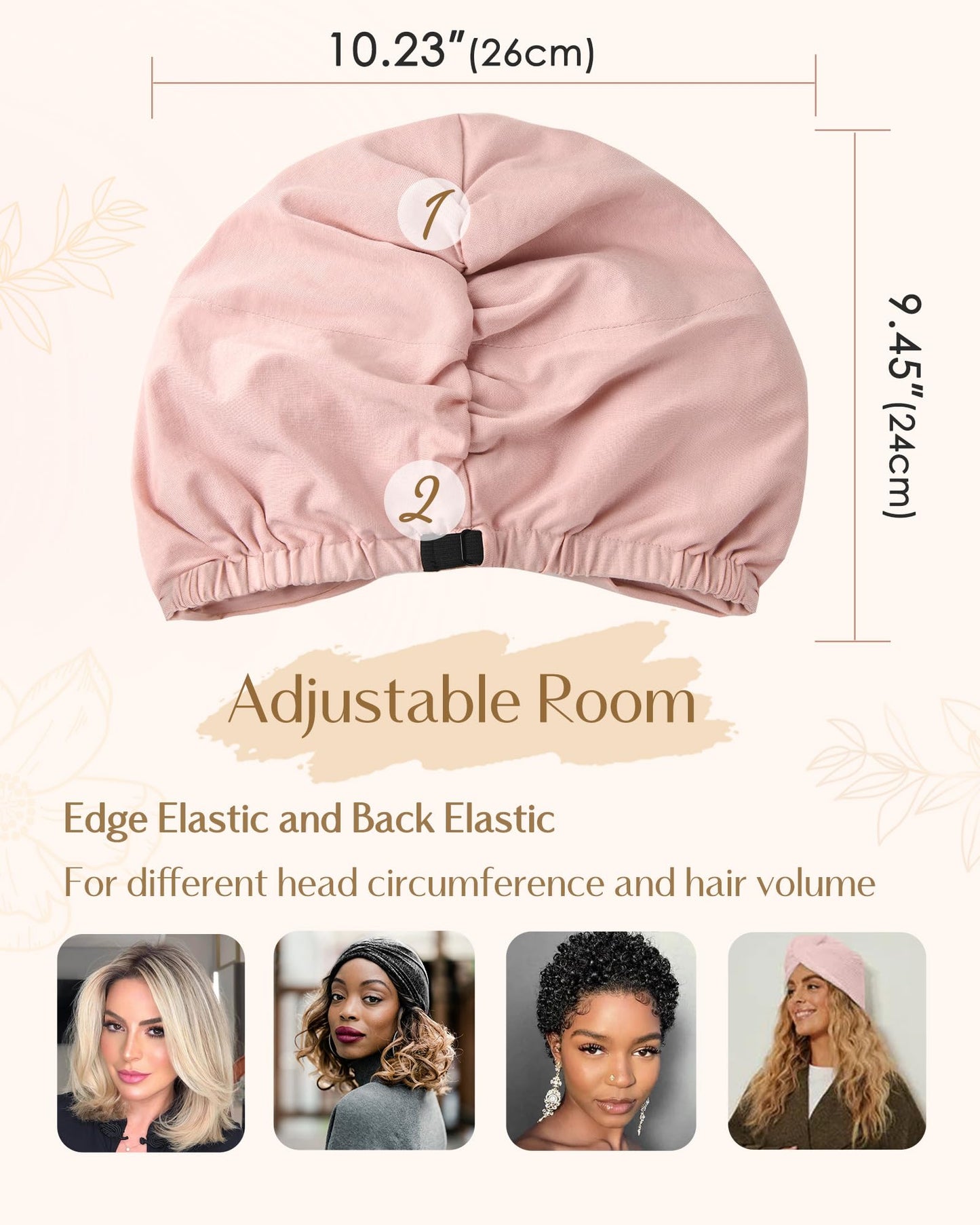 YANIBEST Silk Bonnet for Sleeping Women Satin Bonnet Turbans for Women Head Wraps Adjustable Twisted Headwrap Blush Pink