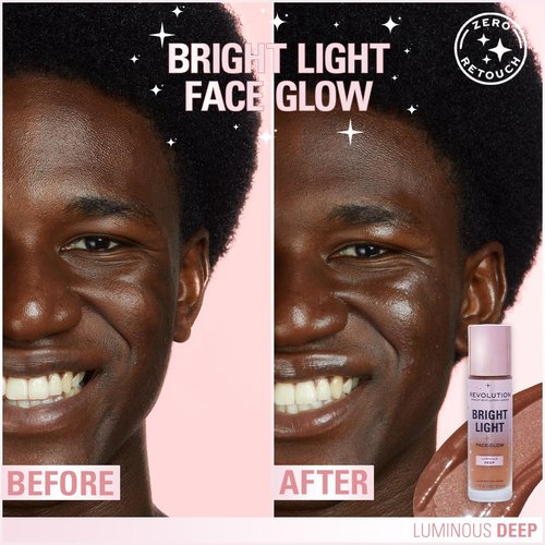 Revolution Beauty London, Bright Light Face Glow, Lightweight & Brightening Multi-Use Skin Tint, Illuminating and Natural Glow Finish, Luminous Deep, 0.77 Fl. Oz