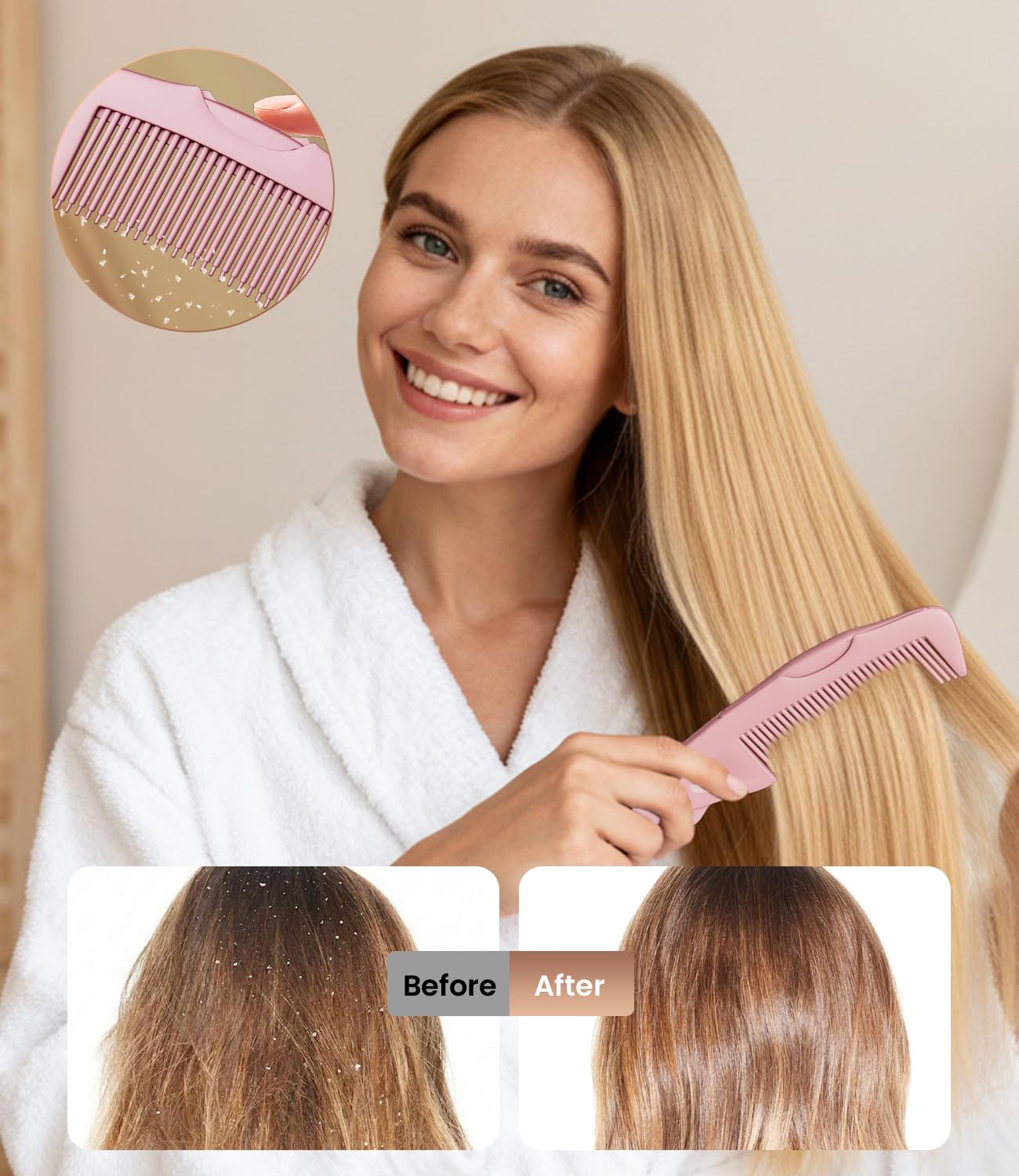 Dandruff Comb | 2PC Upgraded Fine Tooth Scalp Detox Comb for Women, Men & Kids - Pink Hair Care Tool