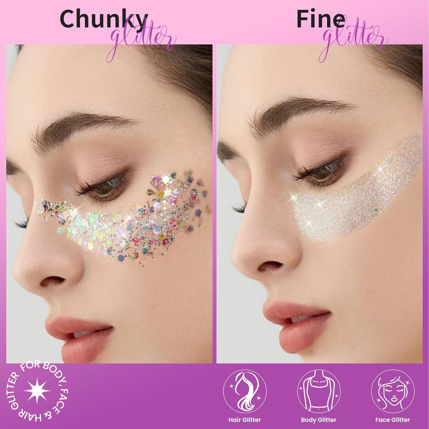 Teenitor Face Glitter Set - 2pcs Versatile Body & Hair Glitter Gel, 20g/0.7oz, White Makeup Essentials