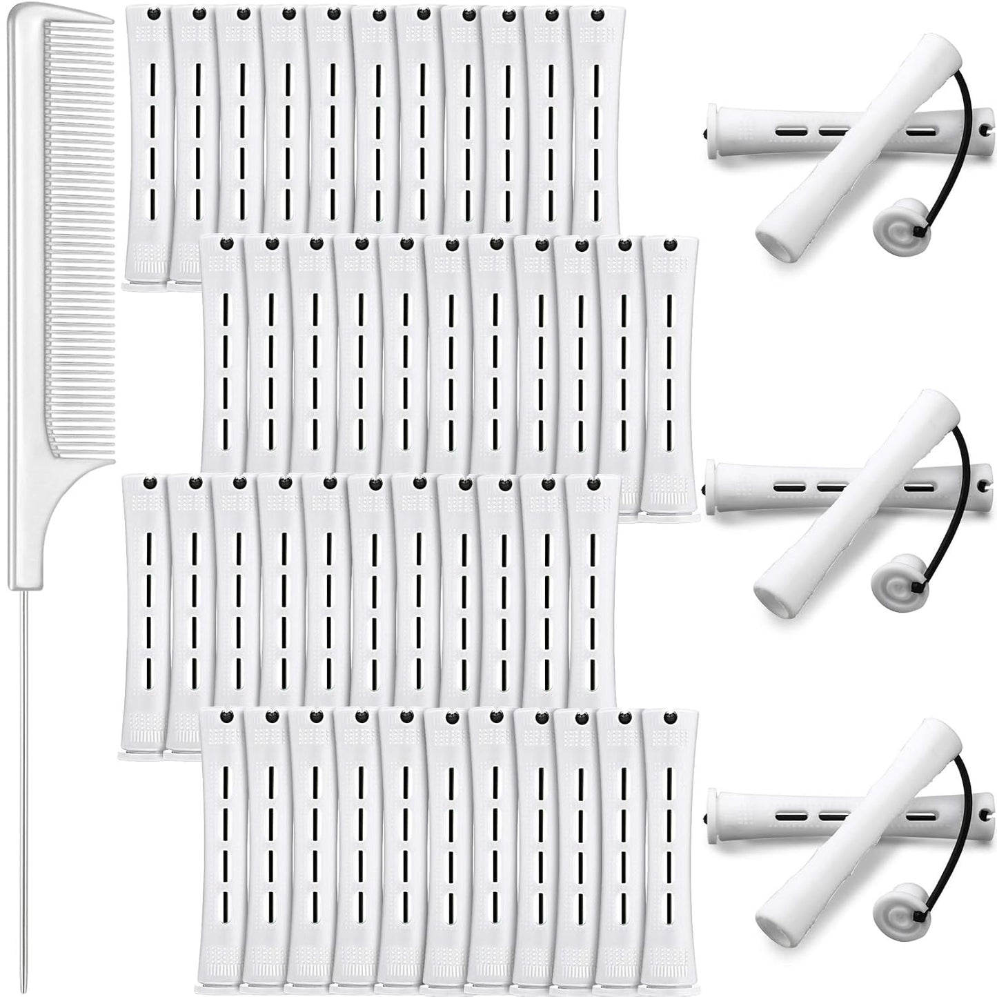 Skiennix 48 Plastic Hair Perming Rods - Curlers with Steel Pintail Comb for Hairdressing | 0.63 Inch
