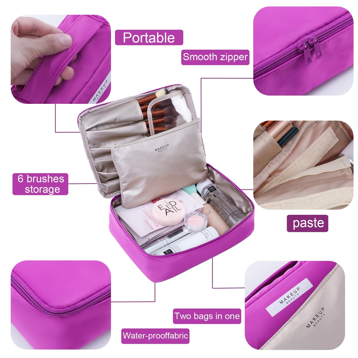 Travel Makeup Bag Cosmetic Bag Makeup Bag Toiletry bag for women and men (Deep purple)