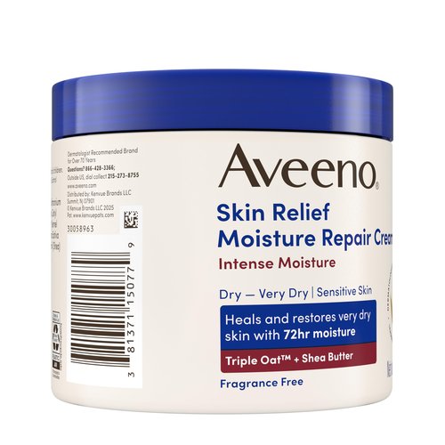 Aveeno Skin Relief Intense Moisture Repair Body Cream with Triple Oat & Shea Butter Formula, Helps Heal, Repair & Restore Very Dry Skin with Long-Lasting Moisture, Fragrance-Free, 11 oz