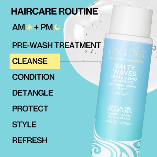 Pacifica Beauty Salty Waves Texturizing Shampoo + Texturizing Conditioner | For All Hair Types | Perfect and Effortless Beach Hair | 100% Vegan & Cruelty Free | Sulfate + Paraben Free
