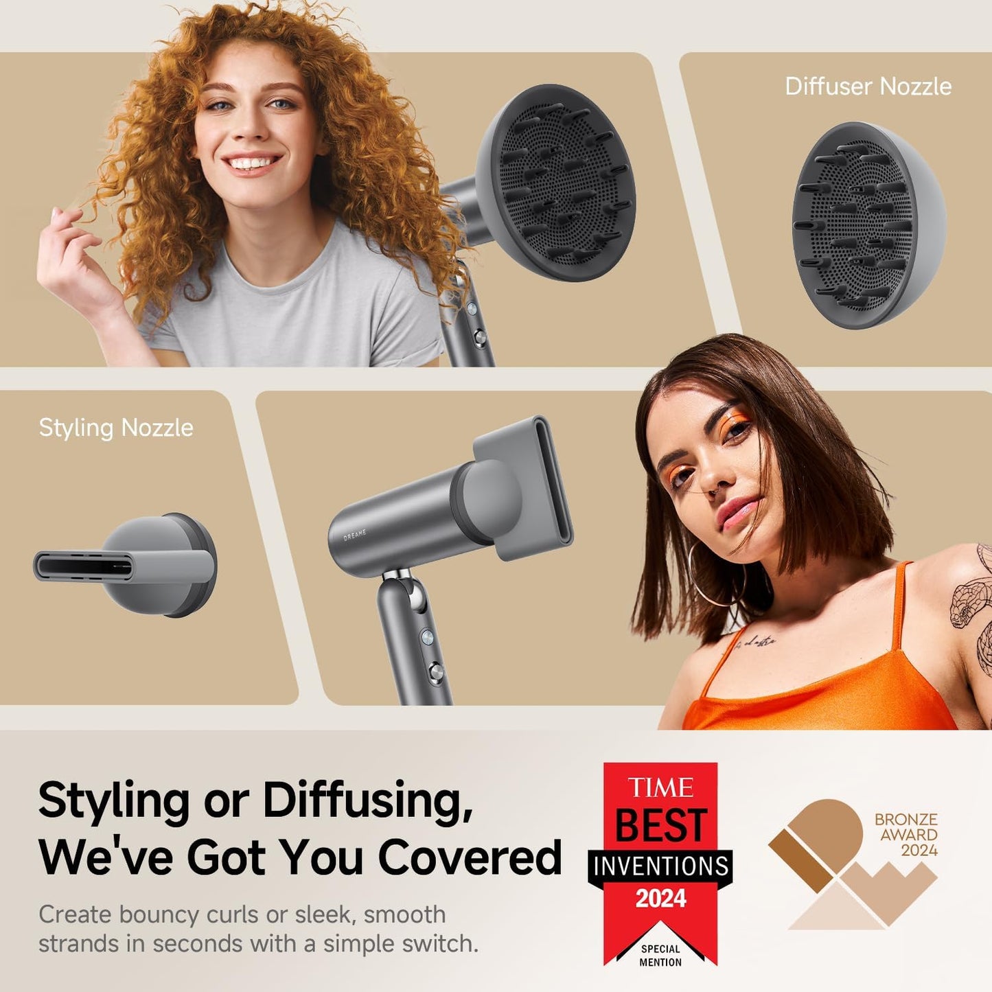 Dreame Pocket Pro Hair Dryer - 1300W Dual Voltage Travel Blow Dryer with Diffuser | Fast Drying, Low Noise