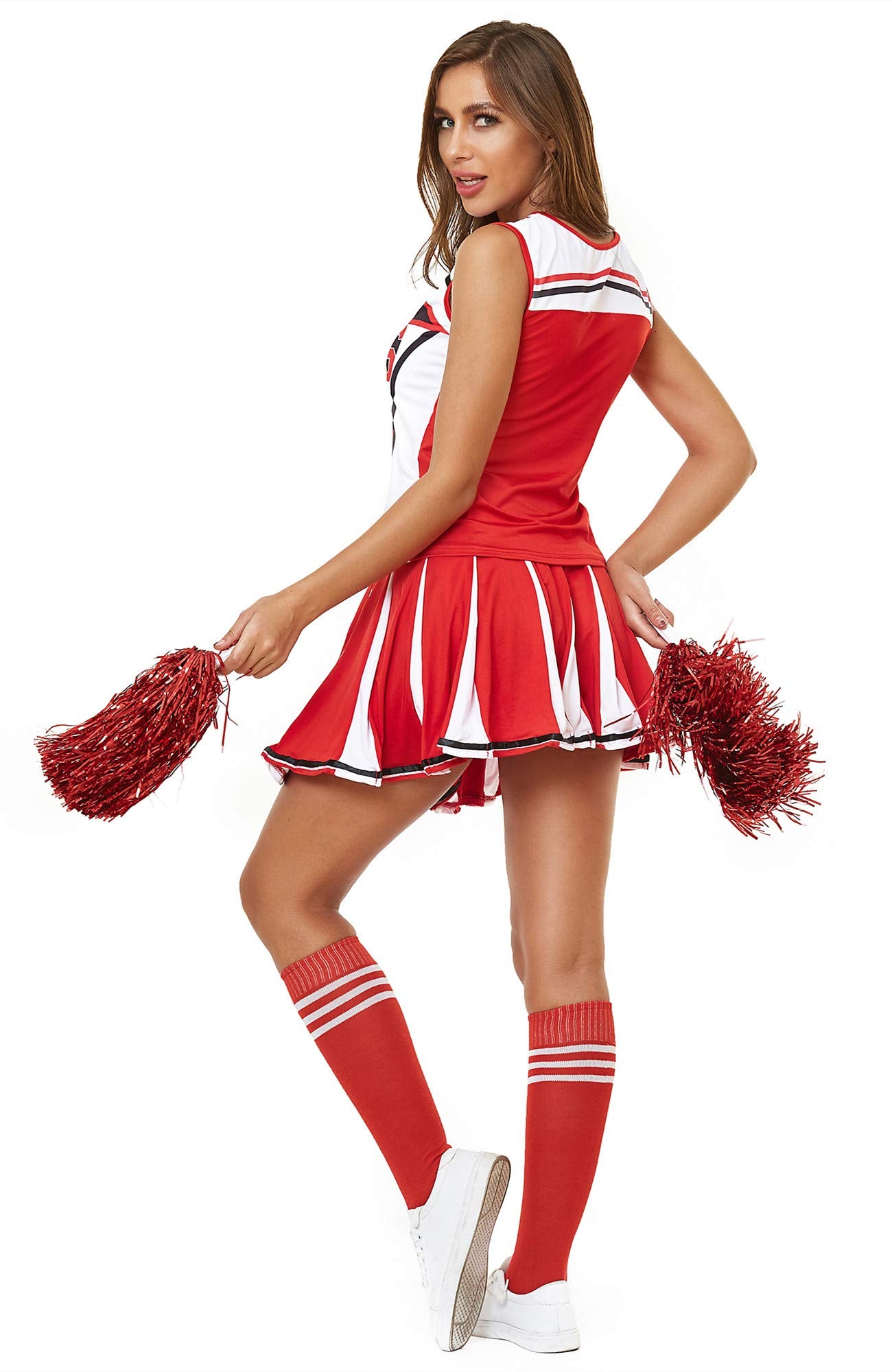 Makroyl Womens Cheerleader Costume Uniform Halloween Fancy Dress Cosplay Costume (Red, US 0-2)