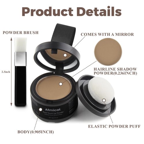 Instant Hairline Powder, Root Touch Up Hair Color for Gray Coverage and Thinning Hair, Root Cover Up Conceals Hair Loss & Bald Spots, Natural and Non-Greasy Hair Color for Women & Men, Light-Brown