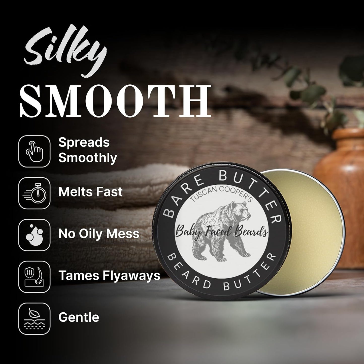 Tuscan Cooper's Beard Butter - Moisturizing Balm for All Hair Types | 4oz Bare Unscented Hydration