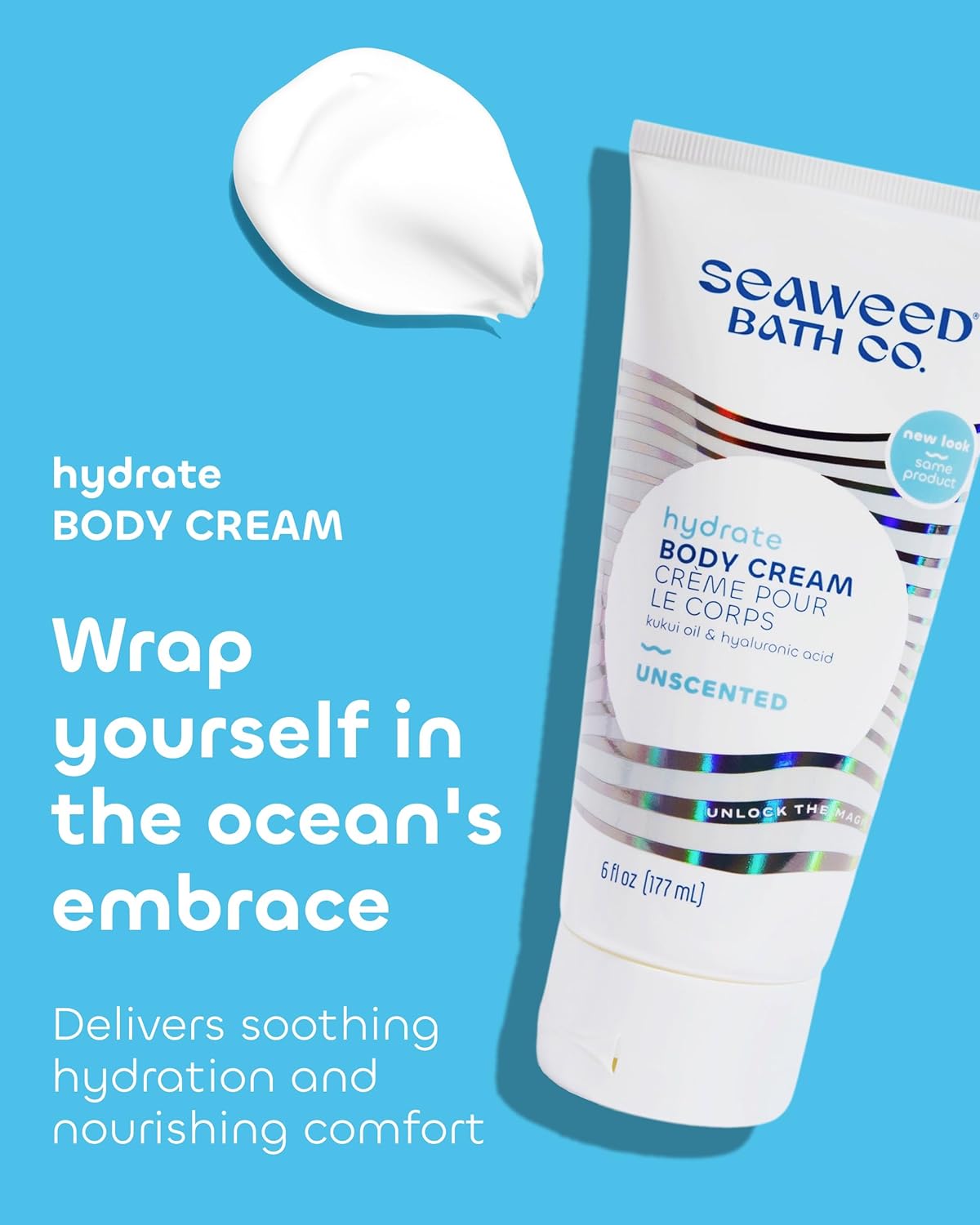 Seaweed Bath Co. Hydrate Body Cream - Unscented Moisturizer with Vitamin E & Hyaluronic Acid | 6 oz